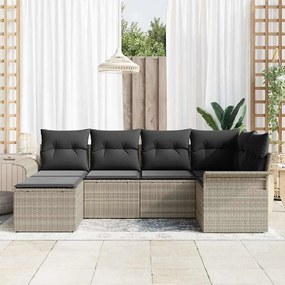 vidaXL Σετ Καναπέ Κήπου με μαξιλάρι 6 pcs Ανοιχτό γκρι Πολυ ράταν
