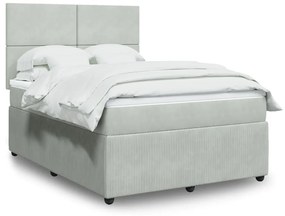 vidaXL Κρεβάτι Boxspring με Στρώμα Ανοιχτό Γκρι 140x190 εκ. Βελούδινο