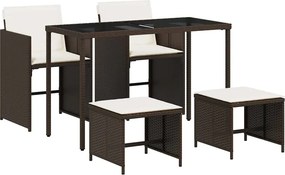 vidaXL Σετ Τραπεζαρίας Κήπου 5 Τεμαχίων Καφέ Συνθ. Ρατάν με Μαξιλάρια
