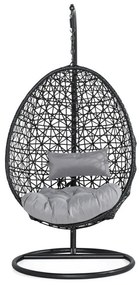 Κρεμαστή πολυθρόνα Comfort Garden 529, Γκρι, Μαύρο, 196x95x95cm, Ταπισερί, Πλαστικό ψάθινο