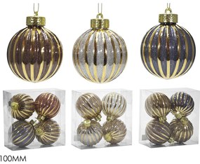 Χριστουγεννιάτικη Μπάλα 100mm Σετ 4Τμχ Σε 3 Σχέδια