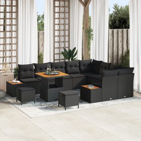 vidaXL Σετ Σαπουνιών Κήπου 12 Τεμαχίων Με Μαξιλάρια Μαύρο Πολυ Ρατάν
