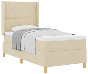 vidaXL Κρεβάτι Box Spring με Στρώμα σε Κρέμ - 90x200 cm Ύφασμα