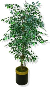 Stewehome Τεχνητό δέντρο Ficus με χρυσή γωνιακή γλάστρα Πολύχρωμο 30x25x151 cm