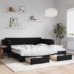 vidaXL Καναπές Κρεβάτι Συρόμενος Μαύρο 100x200 εκ. Βελούδινος Συρτάρια