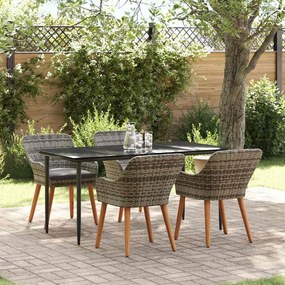 vidaXL Σέτ φαγητού για κήπο με μαξιλάρι 5 pcs Γκρι συνθετικό ρατάν