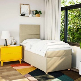 vidaXL Κρεβάτι Boxspring με Στρώμα Κρεμ 100 x 200 εκ. Υφασμάτινο