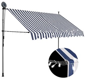 vidaXL Τέντα Συρόμενη Χειροκίνητη με LED Μπλε / Λευκό 300 εκ.