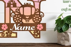 Σετ των 2 Intra απο ξύλο plywood 3mm-4mm πάχος – Πριγκίπισσα Monogram Letter N Δίασταση 20x20 cm INTRAFABR-76568151