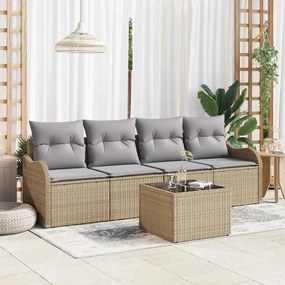 vidaXL Σετ Καναπέ Κήπου 5 pcs Μπεζ Πολυ ράταν