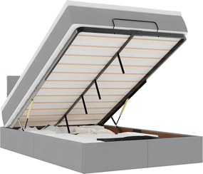vidaXL Οθωμανικό κρεβάτι με στρώμα &amp; LEDs Ανοιχτό γκρι Ύφασμα
