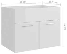 Ντουλάπι Νιπτήρα Γυαλιστερό Λευκό 60x38,5x46 εκ. από Επεξ. Ξύλο - Λευκό