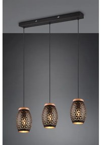 Κρεμαστό Φωτιστικό Οροφής 3xE27 Φυσικό Ξύλο Bidar Trio Lighting-R31573080-Μαύρο-Χρυσό R31573080