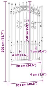 vidaXL Πόρτα Περίφραξης με Κορυφή Δόρυ Μαύρη 103x150 εκ. από Ατσάλι με Ηλεκτροστατική Βαφή