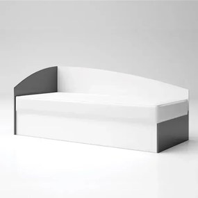 Κρεβάτι μονό NIK με αποθηκευτικό χώρο και στρώμα 84x193cm, Άσπρο γυαλιστερό / Ανθρακί γυαλιστερό 84x85x193cm, Αναστρέψιμο-GRA119