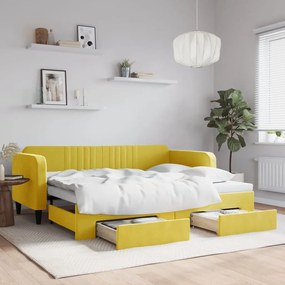 Καναπές Κρεβάτι Συρόμενος Κίτρινο 90x200εκ. Βελούδινος Συρτάρια - Κίτρινο
