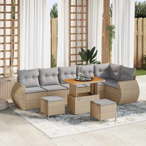 vidaXL Σετ Καναπέ Κήπου 9 Τεμαχίων με Μαξιλάρια Μπεζ ΠολυΡάταν και Ακακία