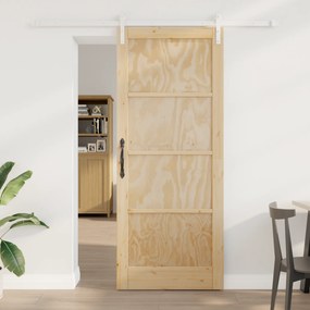 vidaXL Συρόμενη Πόρτα με Σετ Εξαρτημάτων 86x211 εκ Στερεό Ξύλο Πεύκο