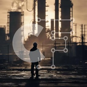 Intra Συλλεκτικό Ξύλινο Παζλ Plywood 4mm - Άνθρωπος στο βιομηχανικό συγκρότημα με καπνοδόχους Σε Ξύλινο Κουτί - Διαστάσεις Puzzle: 10x10 cm – 25 κομμάτια