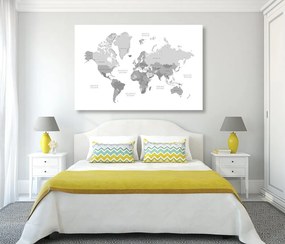 Εικόνα ενός ασπρόμαυρου παγκόσμιου χάρτη σε μια vintage εμφάνιση - 60x40