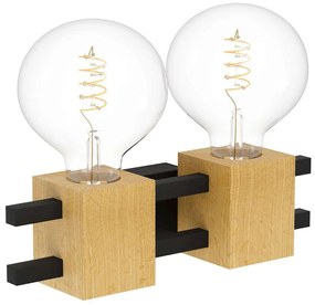Φωτιστικό Τοίχου - Απλίκα Levantara 390192 31,5x9,5cm 2xE27 40W Black-Brown Eglo Steel,Wood