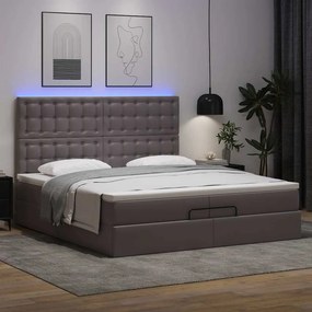 vidaXL Οθωμανικό κρεβάτι με στρώματα &amp; LEDs Γκρι Faux Leather