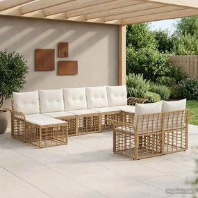 vidaXL Σειρά Καναπέ Εξωτερικού 9 pcs Φυσικό και Κρέμα Λευκό