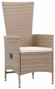 vidaXL Σέτ φαγητού για κήπο με μαξιλάρι 5 pcs Μπεζ συνθετικό ρατάν