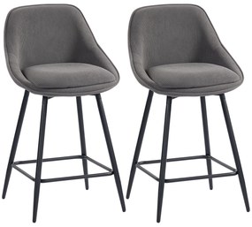 HOMCOM Σετ 2 σκαμπό μπαρ με κοτλέ ύφασμα και μεταλλικά πόδια, καρέκλες κουζίνας για νησίδα κουζίνας, τραπεζαρία, γκρι