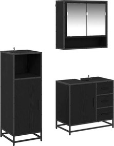 vidaXL Σετ Επίπλων Μπάνιου με ράφι 3 pcs Μαύρη Οξυά Επεξεργασμένο ξύλο