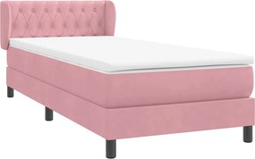 vidaXL Box Spring κρεβάτι με στρώμα ροζ 90x210 εκ. Βελούδινο