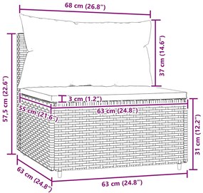 vidaXL Καναπές Κήπου Μεσαίος με Μαξιλάρια Καφέ από Συνθετικό Ρατάν