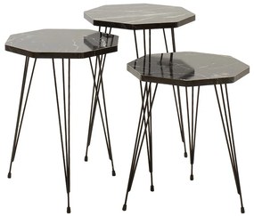 Βοηθητικά τραπέζια σαλονιού Buena pakoworld σετ 3τεμ μαύρο μαρμάρου-μαύρο Model: 120-000243