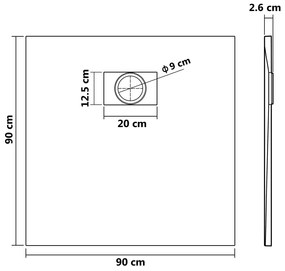 vidaXL Βάση Ντουζιέρας Μαύρη 90 x 90 εκ. από SMC
