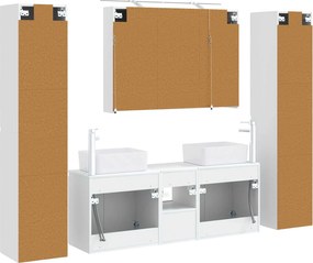 vidaXL Σετ Επίπλων Μπάνιου 6 pcs Λευκό Επεξεργασμένο Ξύλο και Γυαλί