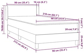 Κρεβάτι Boxspring με Στρώμα Σκούρο Γκρι 90x210 εκ. Βελούδινο - Γκρι