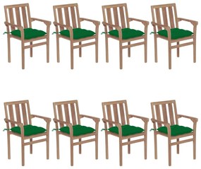 3073453 vidaXL Καρέκλες Κήπου Στοιβαζόμενες 8 τεμ. Μασίφ Ξύλο Teak &amp; Μαξιλάρια Πράσινο, 1 Τεμάχιο