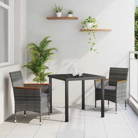 vidaXL Σέτ φαγητού για κήπο με μαξιλάρι 3 pcs Γκρι Πολυ ράταν