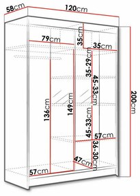 Ντουλάπα Atlanta 148, Sonoma οξιά, Άσπρο, 200x120x58cm, 111 kg, Πόρτες ντουλάπας: Ολίσθηση, Αριθμός ραφιών: 5, Αριθμός ραφιών: 5 | Epipla1.gr