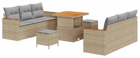 vidaXL Σετ Καναπέ Κήπου με μαξιλάρι 9 pcs Μπεζ Πολυ ράταν