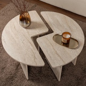 Τραπεζάκι σαλονιού σετ 2 τμχ Moira Megapap χρώμα travertine Ø90x41εκ.