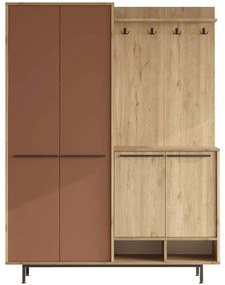 Έπιπλο Εισόδου Os 956LCS2835 147,4x35,5x195,6cm Oak-Terracotta Μοριοσανίδα, Μελαμίνη