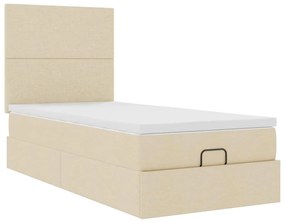 vidaXL Οθωμανικό κρεβάτι με στρώμα &amp; LEDs Cream 100x200 cm Ύφασμα