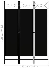 vidaXL Διαχωριστικό Δωματίου με 3 Πάνελ Μαύρο 120 x 180 εκ.