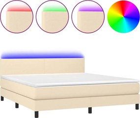 vidaXL Κρεβάτι Boxspring με Στρώμα &amp; LED Κρεμ 180x200 εκ. Υφασμάτινο