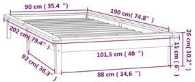 Πλαίσιο Κρεβατιού LED Μελί 90 x 190 εκ. Μονό Μασίφ Ξύλο - Καφέ