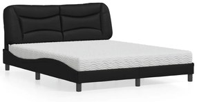 Κρεβάτι με Στρώμα Μαύρο 160x200εκ.από Συνθετικό Δέρμα - Μαύρο