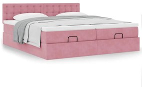 VidaXL Οθωμανικό κρεβάτι με στρώματα ροζ 200x200cm Velvet