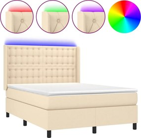 vidaXL Κρεβάτι Boxspring με Στρώμα &amp; LED Κρεμ 140x200 εκ. Υφασμάτινο