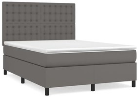 vidaXL Κρεβάτι Boxspring με Στρώμα Γκρι 140x190εκ. από Συνθετικό Δέρμα